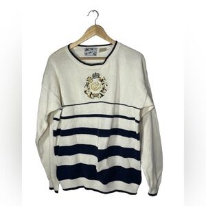 Vintage Collection Influence sweater blue white horizontal striped pullover Sz M